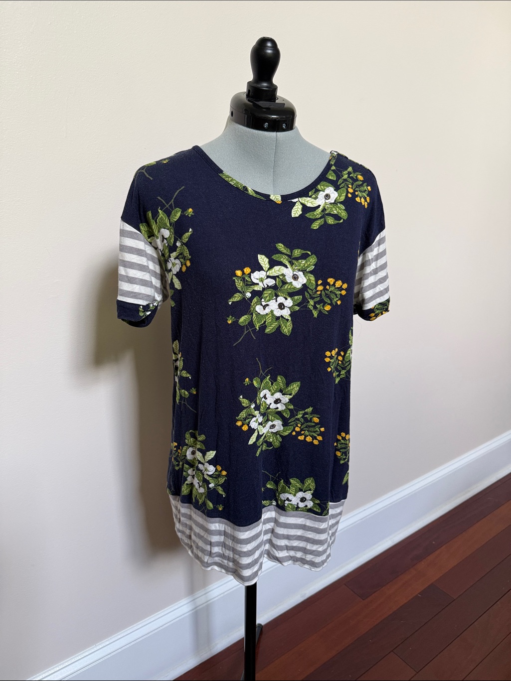 Matilda Jane Navy Floral Short Sleeve Tee With Green And Yellow Accents
